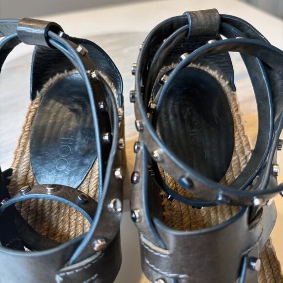 Authentic Jimmy Choo Raffia Calfskin Stud Danica Wedge Sandals US Size 8 EU 38 - Picture 6 of 12